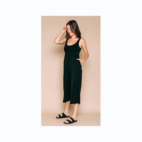 NWOT ORB Life SZ M Julia Culotte Jumpsuit Scoop Neck Tank Romper Modal - Black - Picture 2 of 3